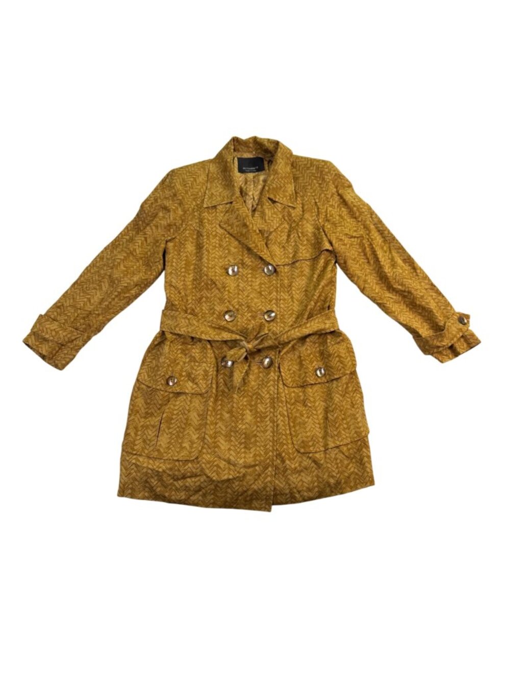 Hettabretz Womens Yellow 100% Silk Double-Breasted Trench Coat With Belt Italy - Picture 2 of 11